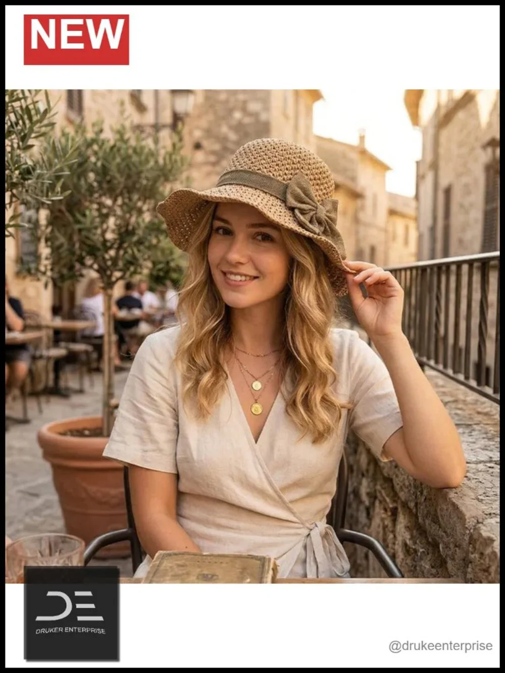 Woven Straw Sun Hat with Bow Wide Brim Packable Travel Bucket Hat